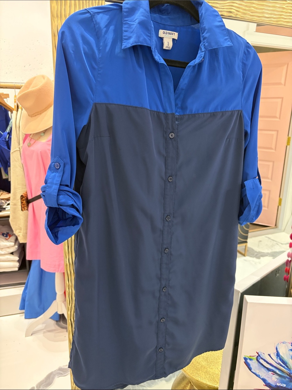 Old Navy Two-Tone Blue & Navy Button-Down Shirt Dress